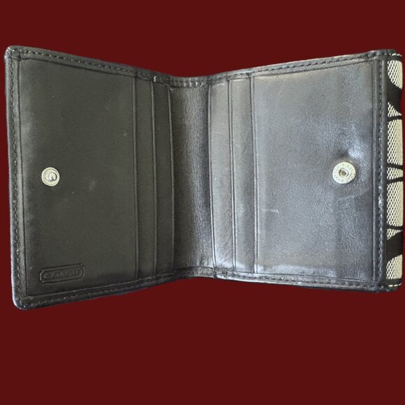 Coach Fold-Over Wallet-Signature Black Logo Canvas with Black leather Trim - Picture 10 of 12